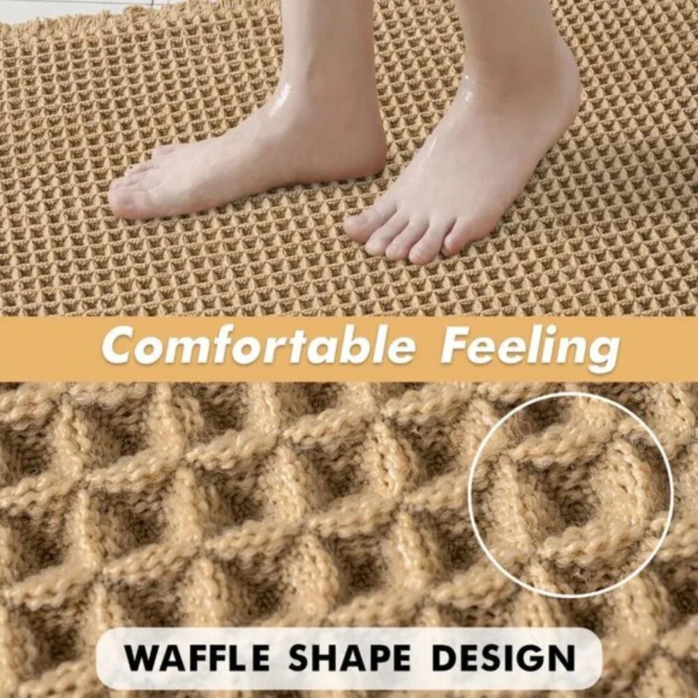 New Set of 2 Brown Waffle Bath Rugs, Non-Slip, Soft, Absorbent, Washable Mats